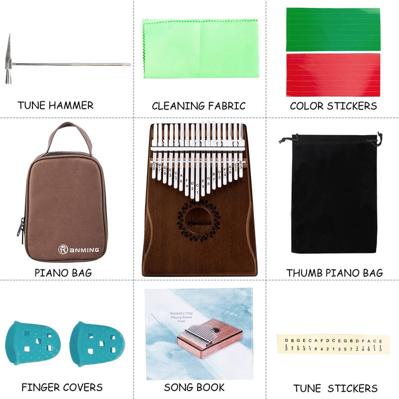 RANMING Kalimba Thumb Piano 17 Keys RANMING Mbira Finger Piano Kalimba Gifts for Adults With Portable Handbag and Tune Hammer Thumb Pianos Finger Harp (Mahogany-Hand Rest-Brown) - Image 5